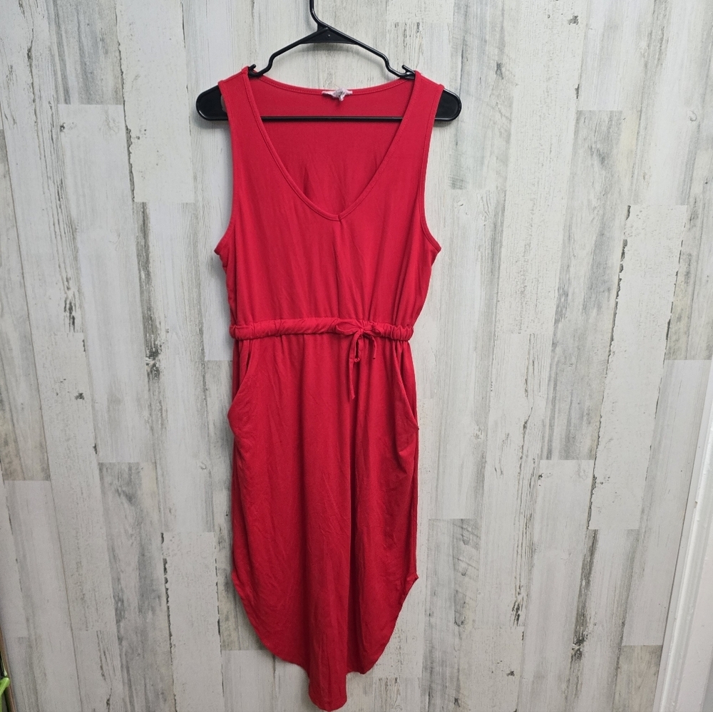 Capella Red Sleeveless Maxi Dress With Pockets Womens Size Large